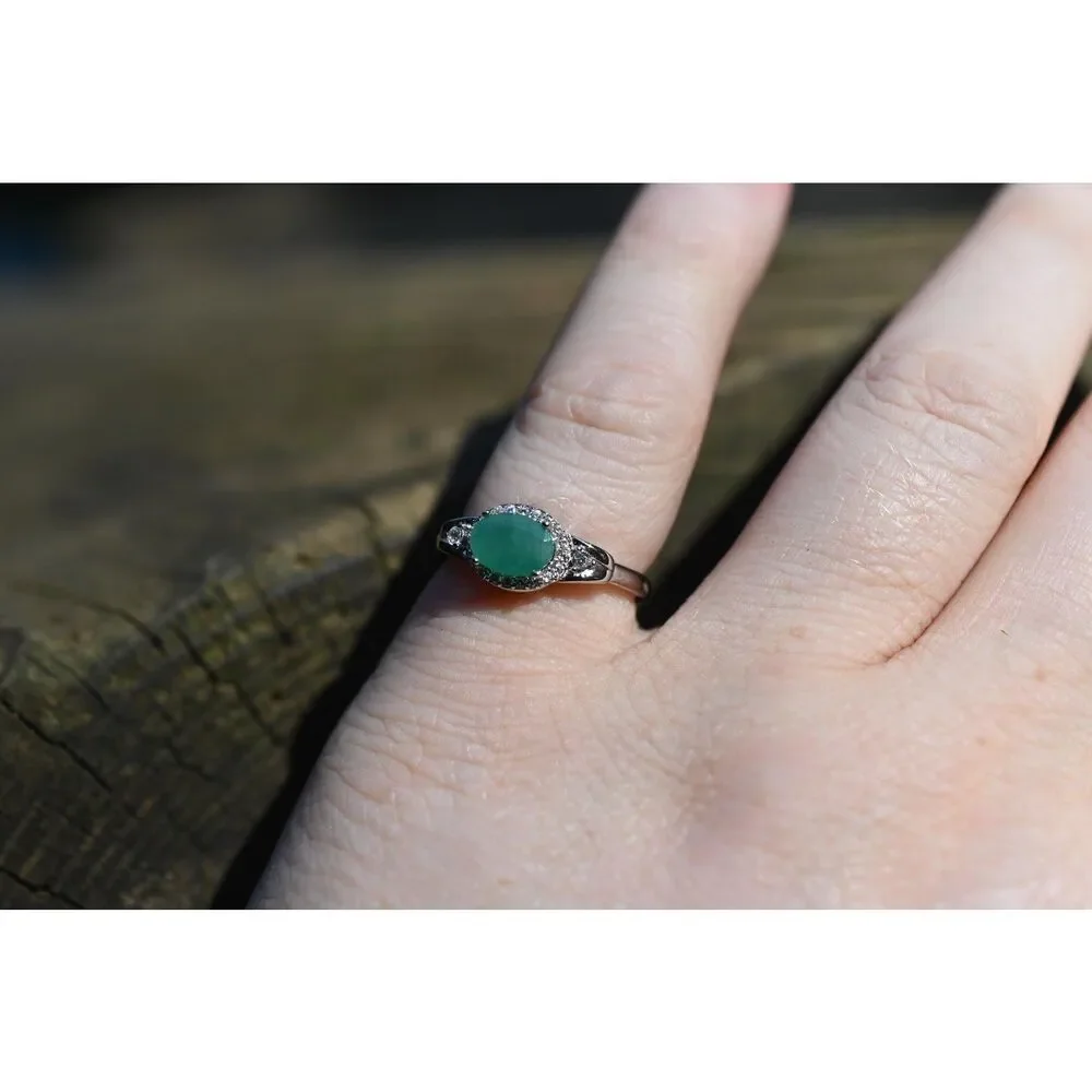 Sterling Silver Emerald Ring White Topaz Accents Size 6 May Birthstone